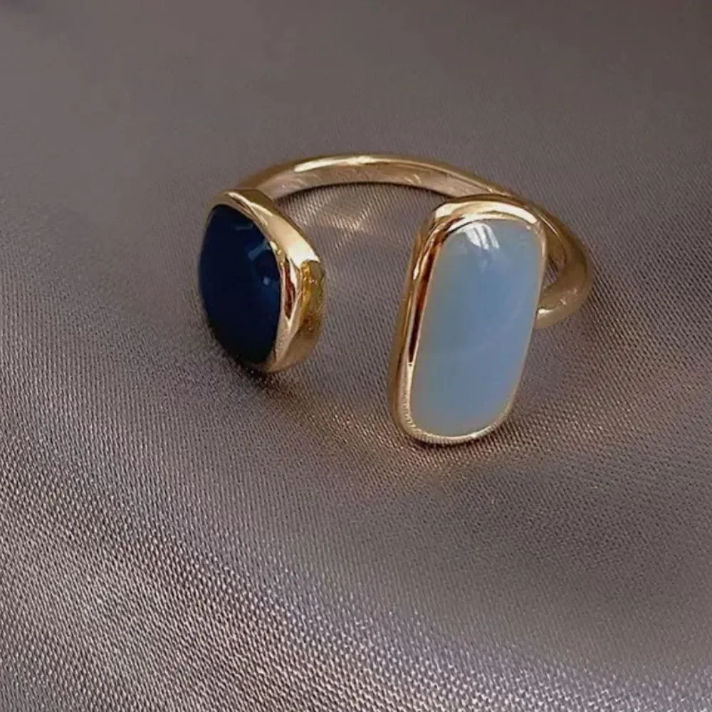 French Blue Retro Moi et Toi Gold Tone Adjustable Ring NWOT